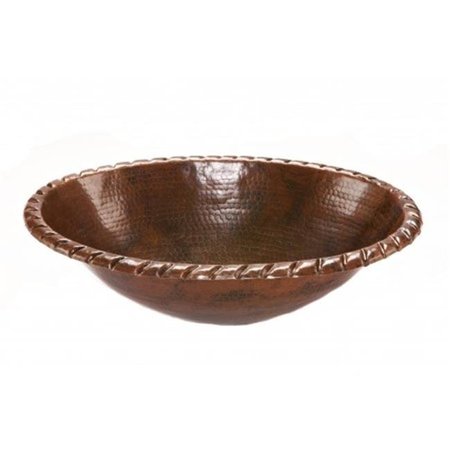 PREMIER COPPER PRODUCTS Premier Copper Products LO19RRDB 19 in. Oval Roped Rim Self Rimming Hammered Copper Sink LO19RRDB